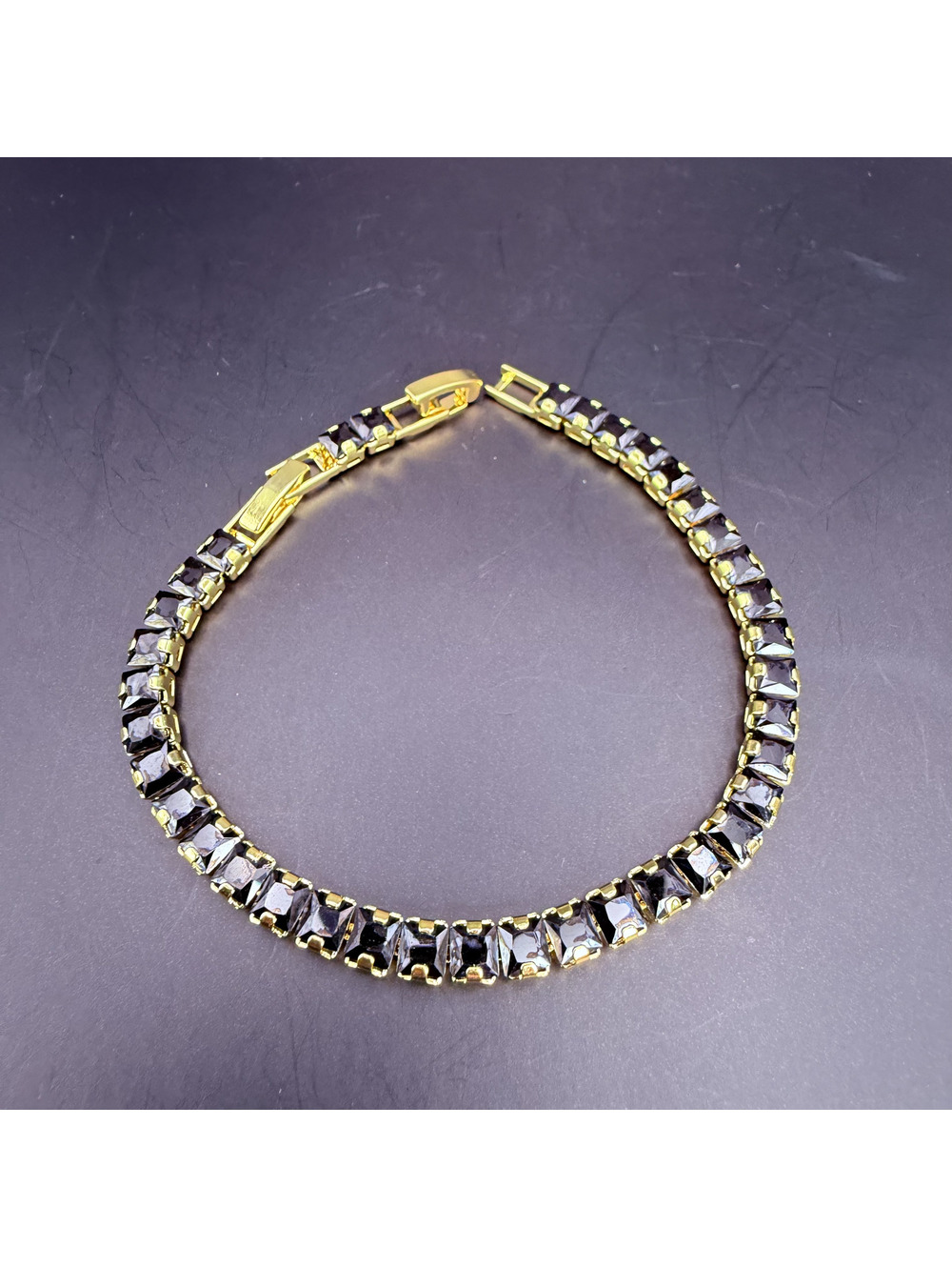 candy+clover black square crystal gold tone tennis bracelet